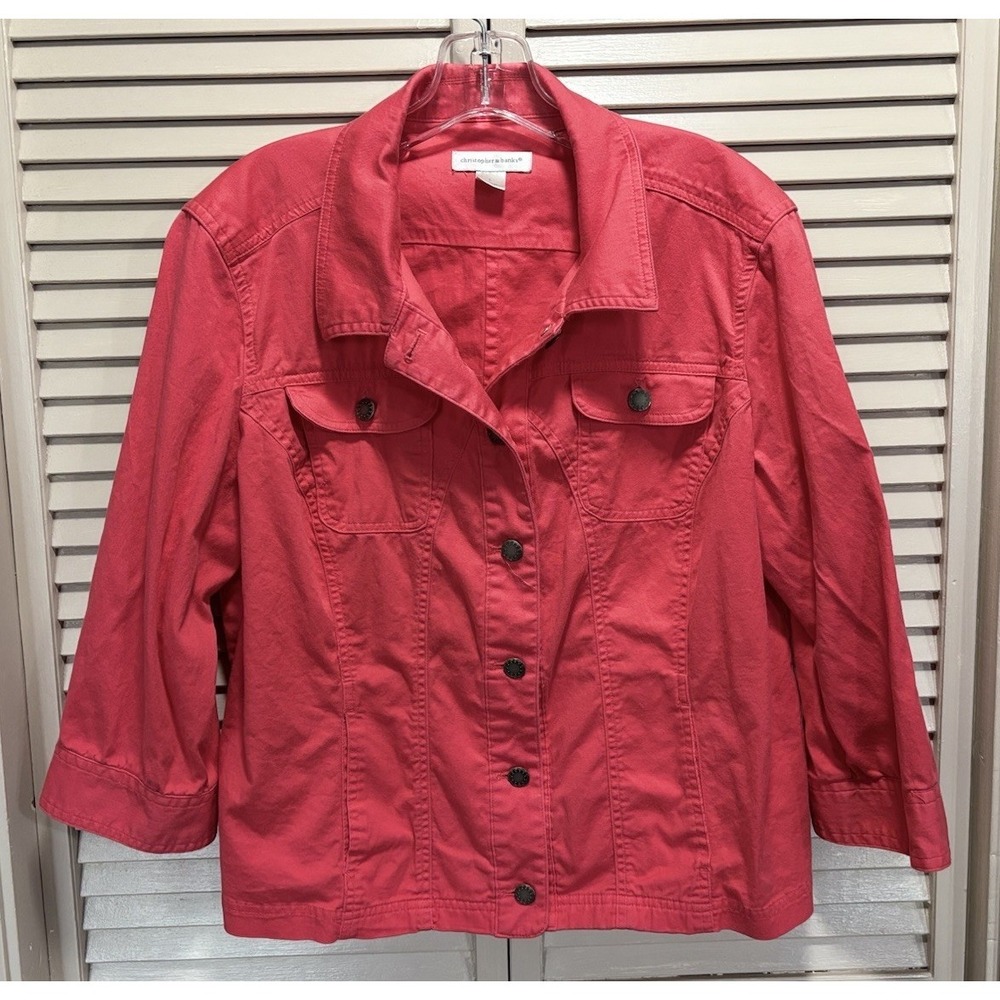Christopher Banks Pink Soft Jacket Size Large Button Up Collar Pockets Spring